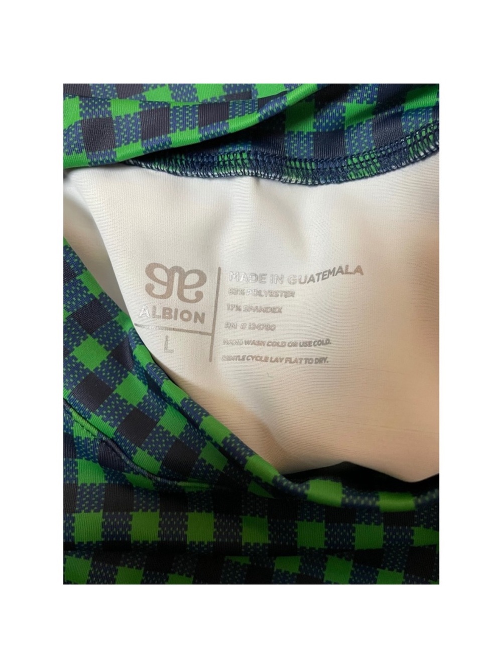 Albion Green Gingham Short Sleeve Rash Guard Swim Set - large NWT - Picture 5 of 6